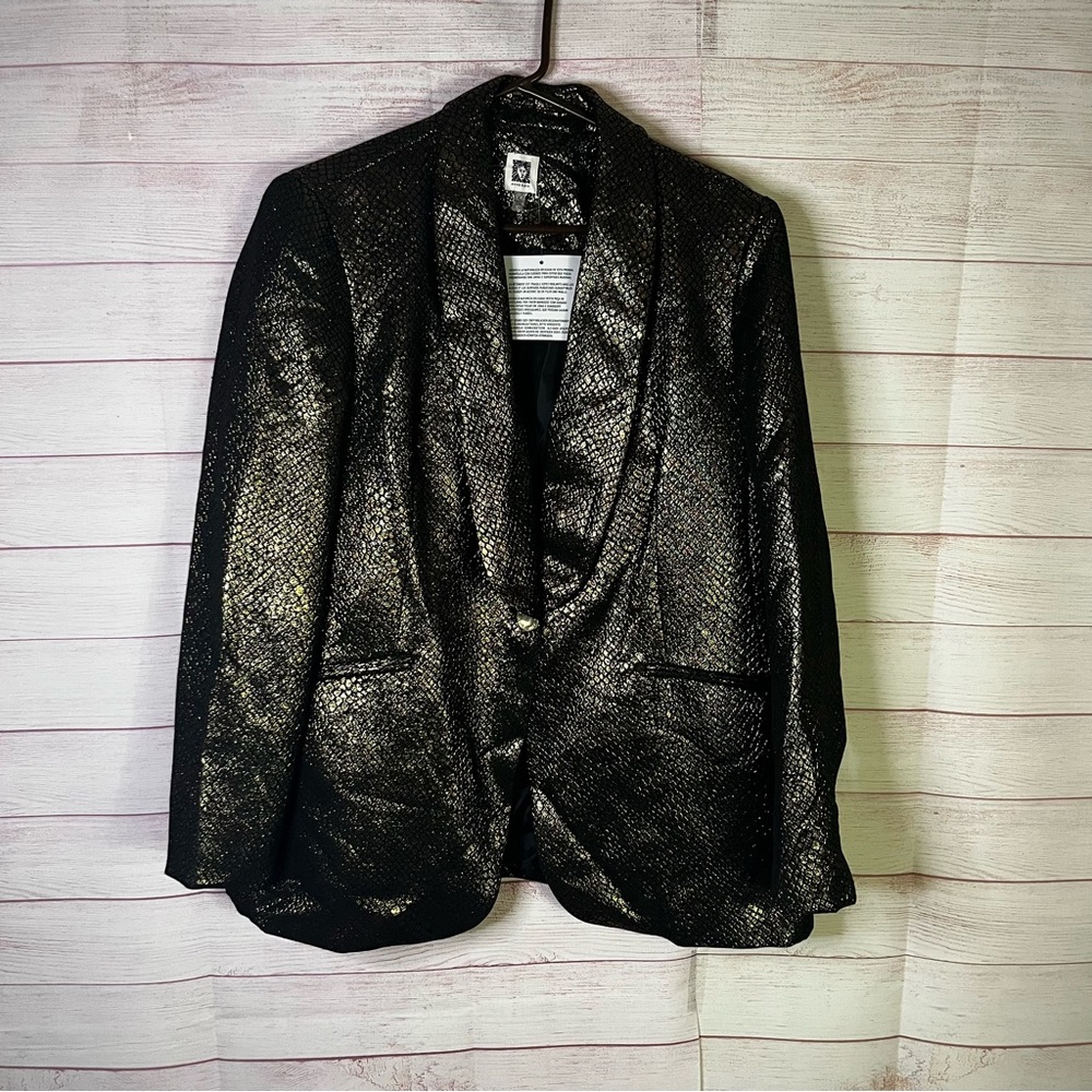 Anne Klein NWT Black Gold Metallic One Button Blazer Size XL